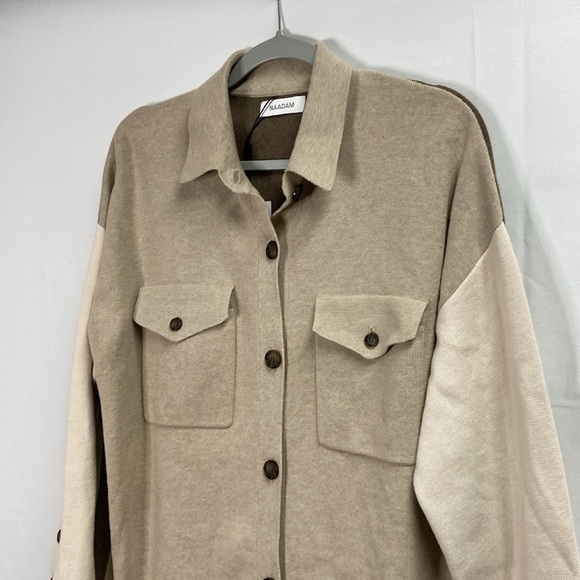 NAADAM Colorblock Long Shirt Jacket Oatmeal Beige Size Small NWT - Picture 5 of 7